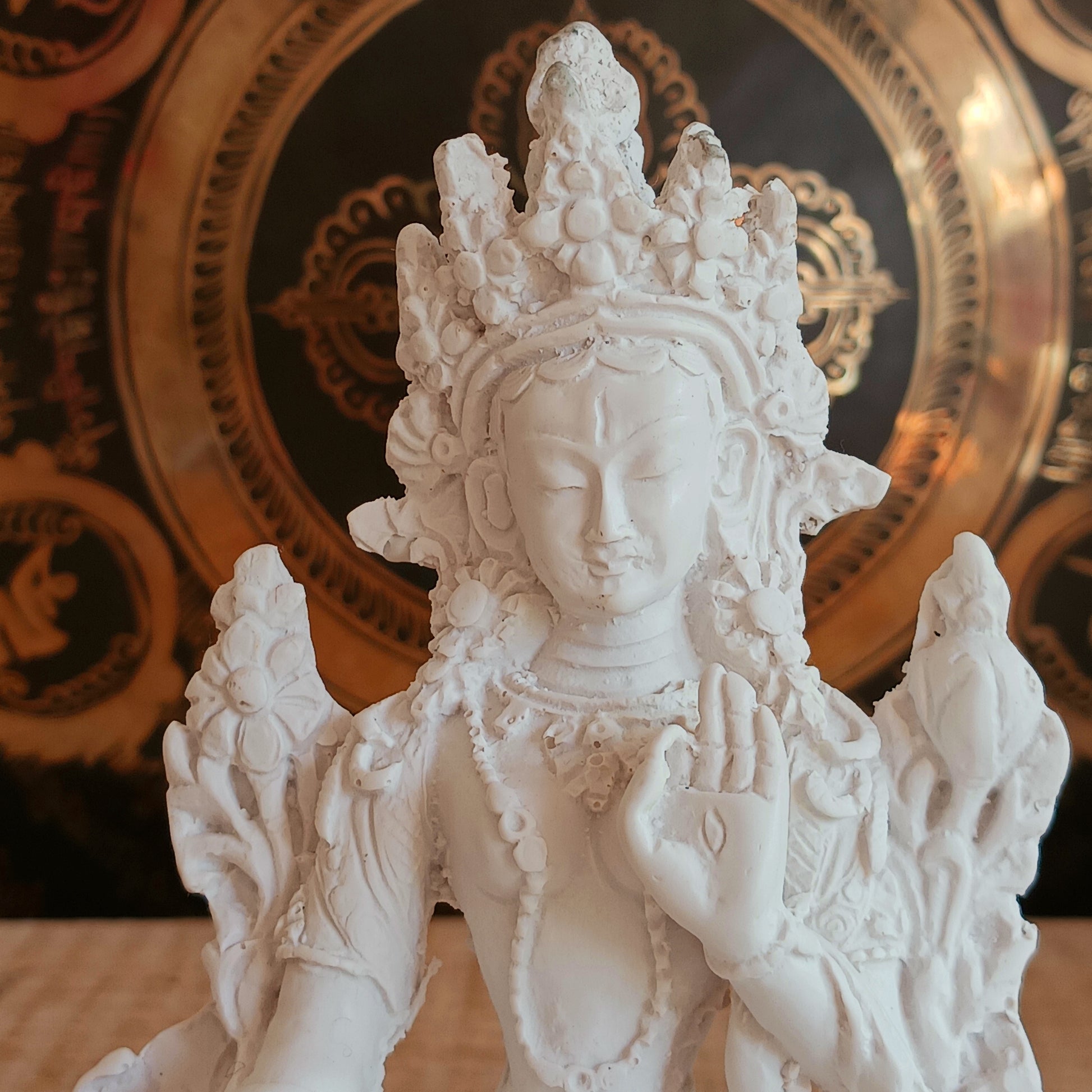 White Tara statue handcrafted in Nepal. A serene symbol of compassion, healing, and long life. Perfect for your altar, home, or spiritual gifts.