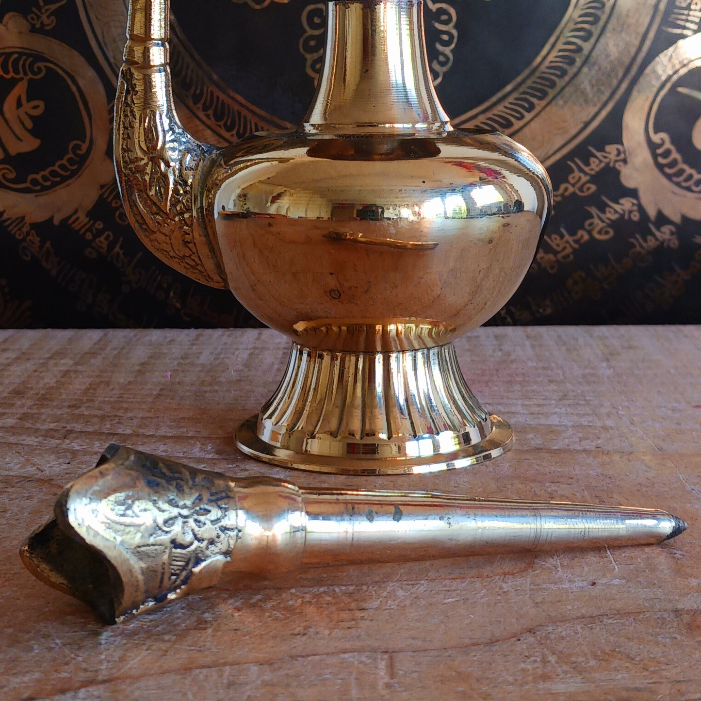 Immerse your spiritual practice in the profound tradition of Tibetan Buddhism with this authentic Tibetan Bhumpa Ritual Water Vessel. Revered as a sacred container for blessed water, the bhumpa plays a central role in purification rites such as Trusol, where negative energies are dispelled and harmony is restored.