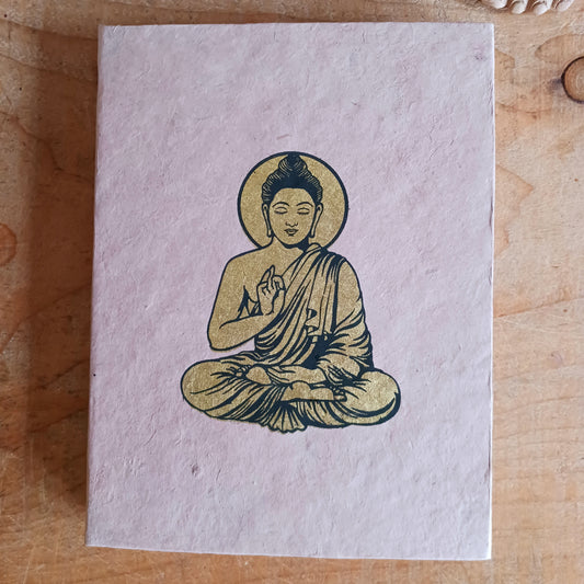 Discover the charm of Himalayan craftsmanship with our Decorated Buddha Notebooks, handcrafted from authentic Lokta paper. Lokta paper making is a centuries-old tradition from the high-altitude forests of Nepal, where the fast-growing Lokta bush regenerates quickly, making it an eco-friendly, sustainable resource.