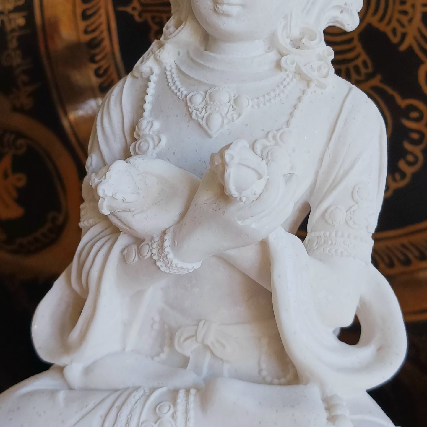 Bring harmony, wisdom, and spiritual balance into your space with this White Tara Statue with Bell &amp; Dorje. A cherished symbol in Buddhist tradition, White Tara represents purity, compassion, and enlightened energy.