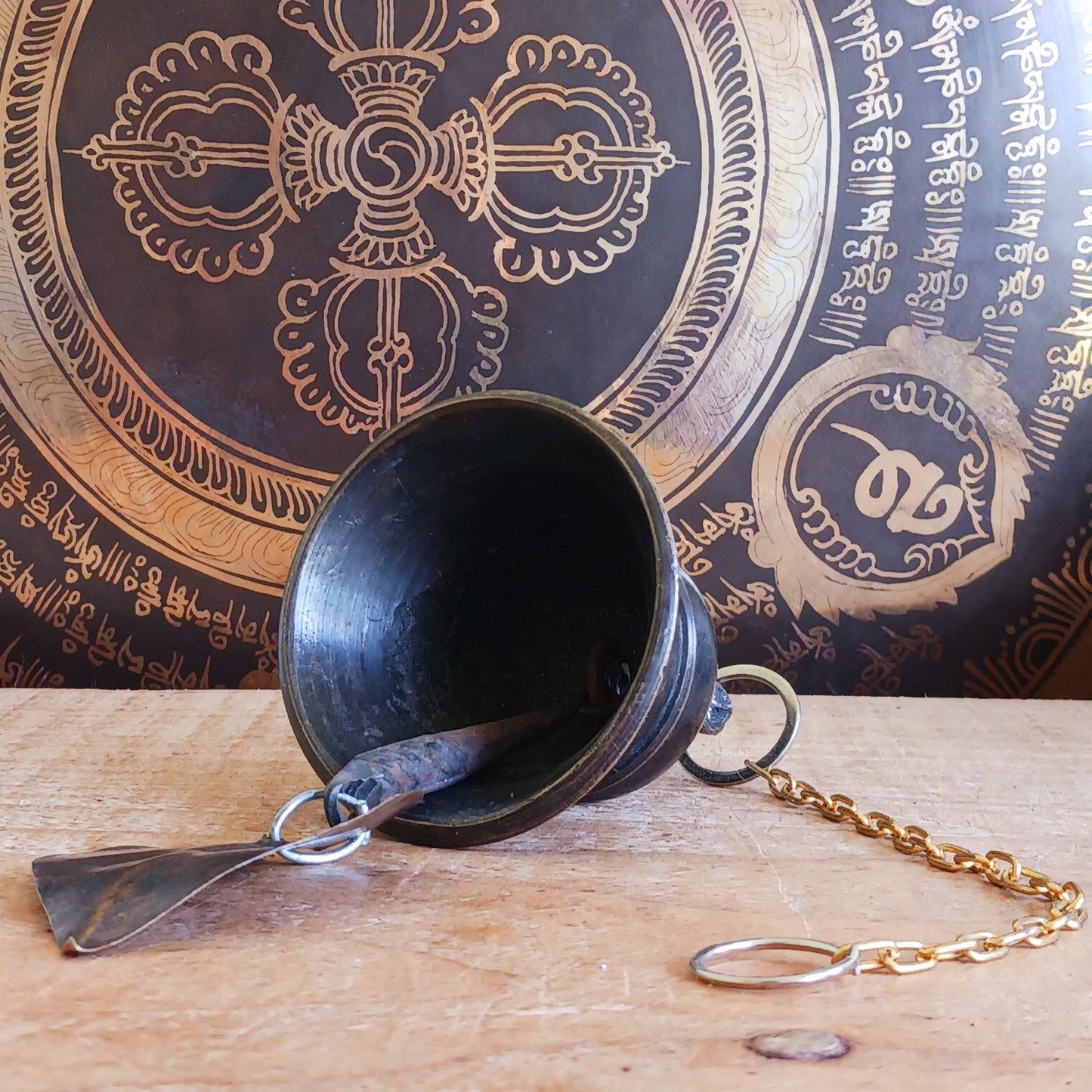 Bring a sense of peace and tradition to your home or garden with this beautifully handcrafted Brass Temple Hanging Bell with Bodhi Leaf. Made by skilled artisans in Nepal using traditional techniques, this elegant bell features a classic temple bell design paired with a decorative brass Bodhi leaf, a symbol of wisdom, enlightenment, and spiritual growth.