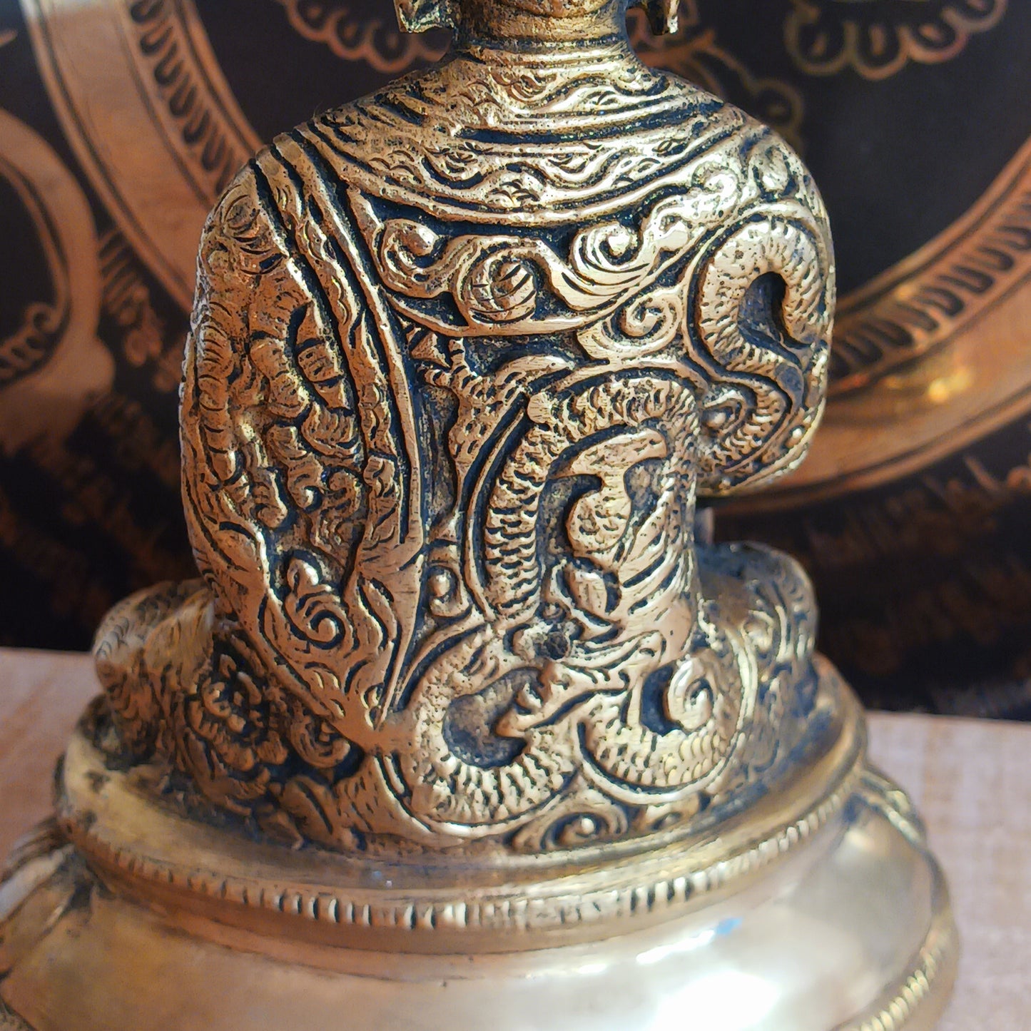 Elevate your spiritual space with this exquisite Akshobya Buddha statue, expertly cast in heavy brass and engraved with intricate detail. Representing one of the five Dhyani Buddhas, Akshobya is visualized in blue and associated with the heart chakra, symbolizing the transformation of anger and sadness into love and compassion.