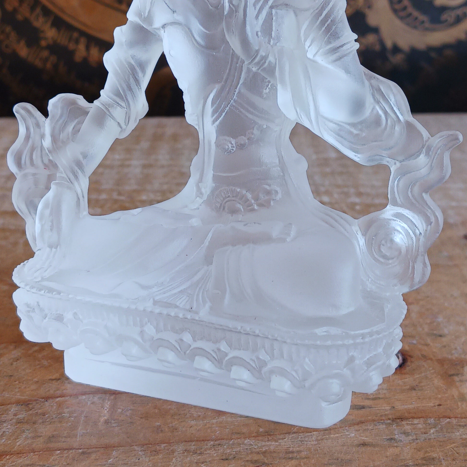 Invite peace, healing, and the sacred feminine into your space with this exquisite Transparent White Tara Statue. Expertly crafted from high-quality glazed glass, this statue beautifully embodies White Tara, a revered female Buddha in Tibetan Buddhism known for her compassion, wisdom, and healing powers.