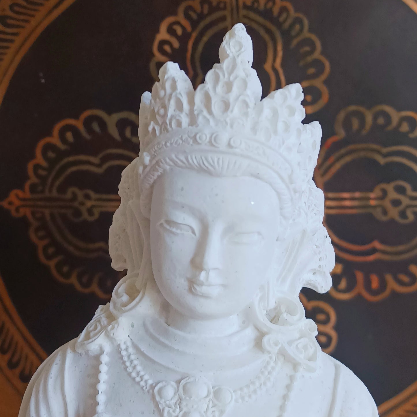Bring harmony, wisdom, and spiritual balance into your space with this White Tara Statue with Bell &amp; Dorje. A cherished symbol in Buddhist tradition, White Tara represents purity, compassion, and enlightened energy.