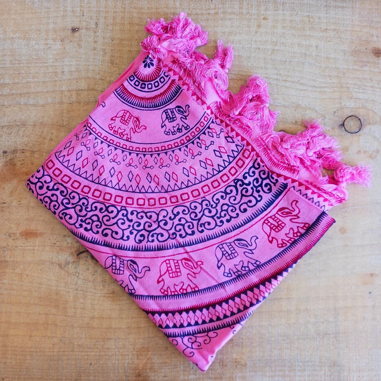 Wrap yourself in the luxurious softness of our Elephant Mandala Prayer Shawl, a beautifully handcrafted lightweight scarf designed for comfort, meditation, and everyday style. Featuring an intricate elephant mandala and traditional Hindu-inspired prayer motifs, each shawl is hand printed using hand-carved wooden blocks, creating a unique artisan finish.