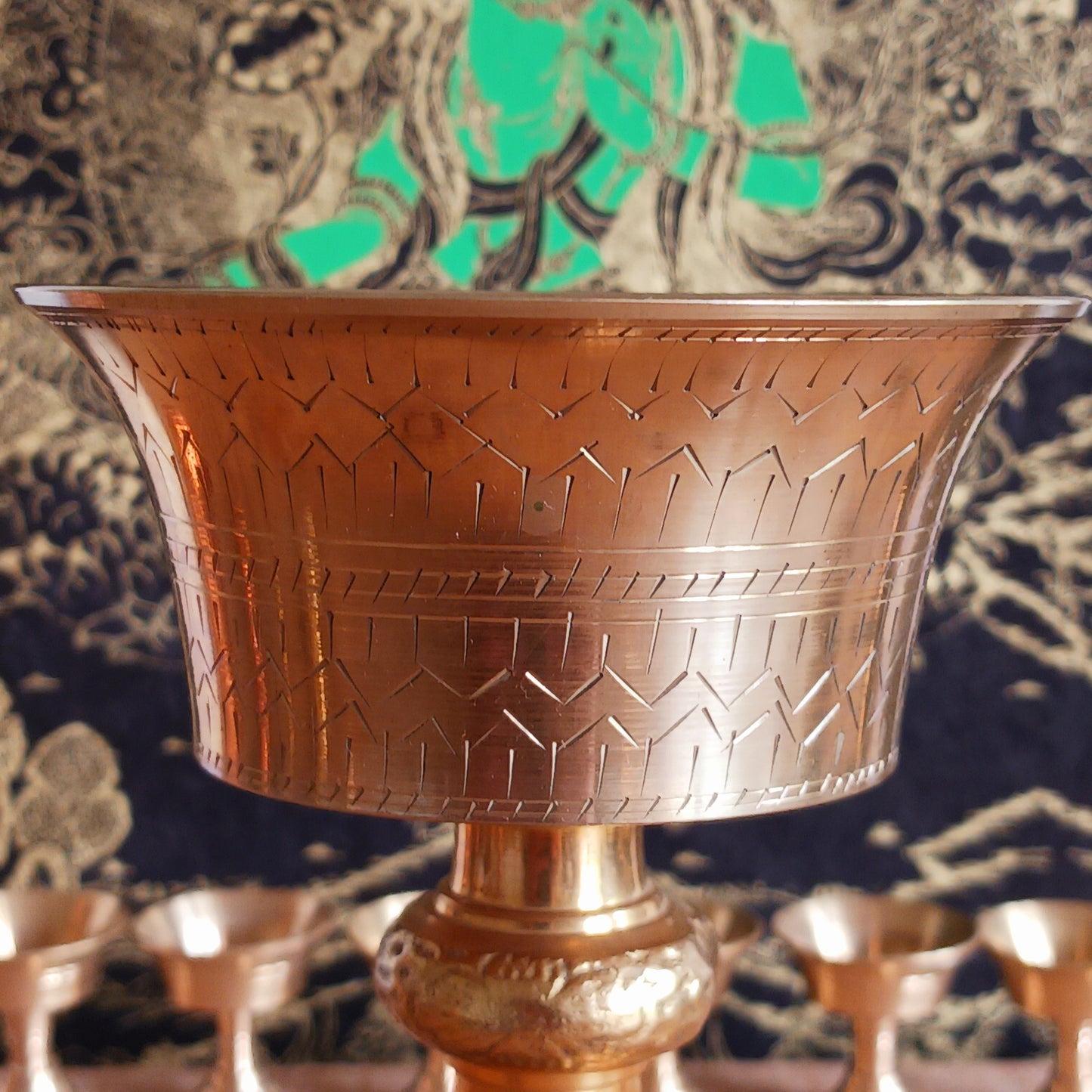 Made from durable brass, the butter lamp emits a warm, soothing glow—ideal for enhancing meditation, prayer, or altar settings. Its two-piece design features a convenient screw mechanism, making it easy to clean and store. A symbol of devotion and cultural heritage, this lamp adds authenticity and serenity to any spiritual practice.