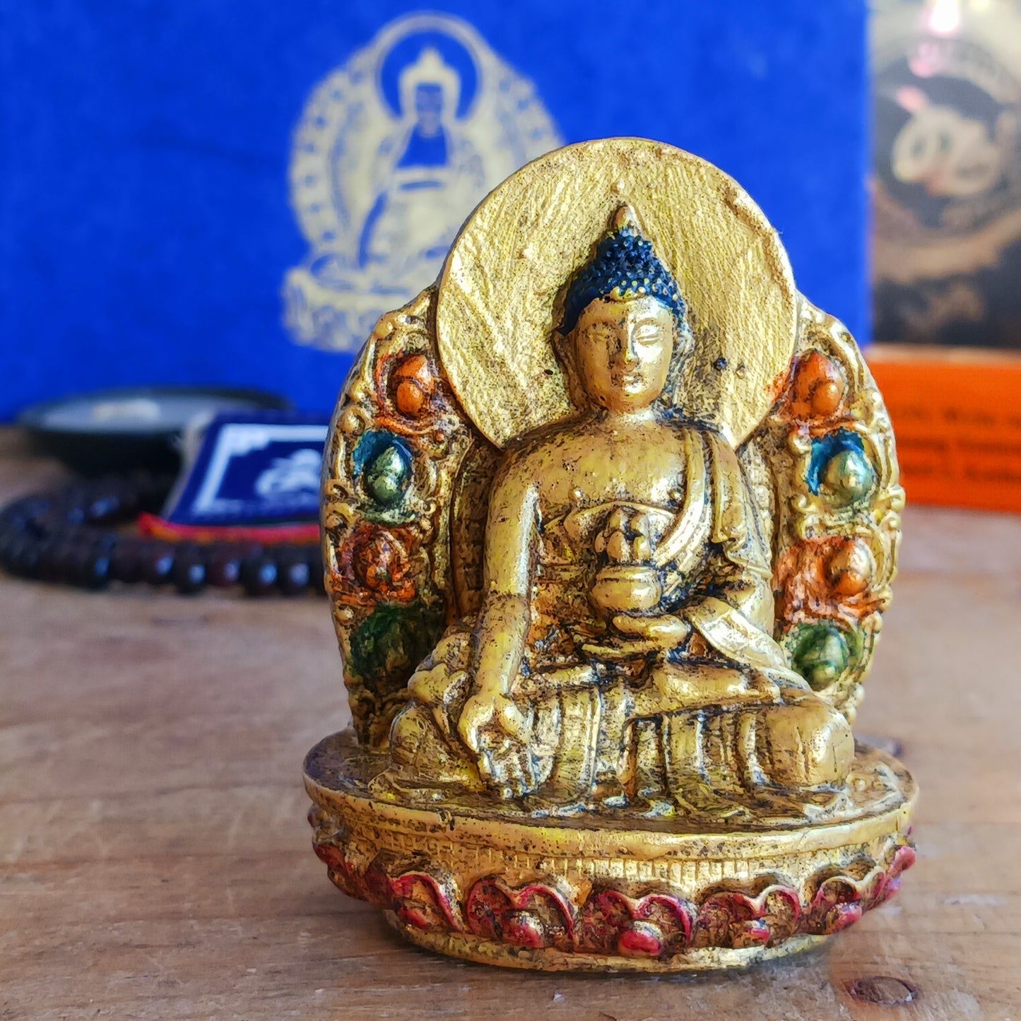 Elevate your meditation and Puja practice wherever your journey takes you. This Handmade Nepalese Buddhist Travelling Altar Set provides a complete, compact sacred space for spiritual grounding on the road or away from home.