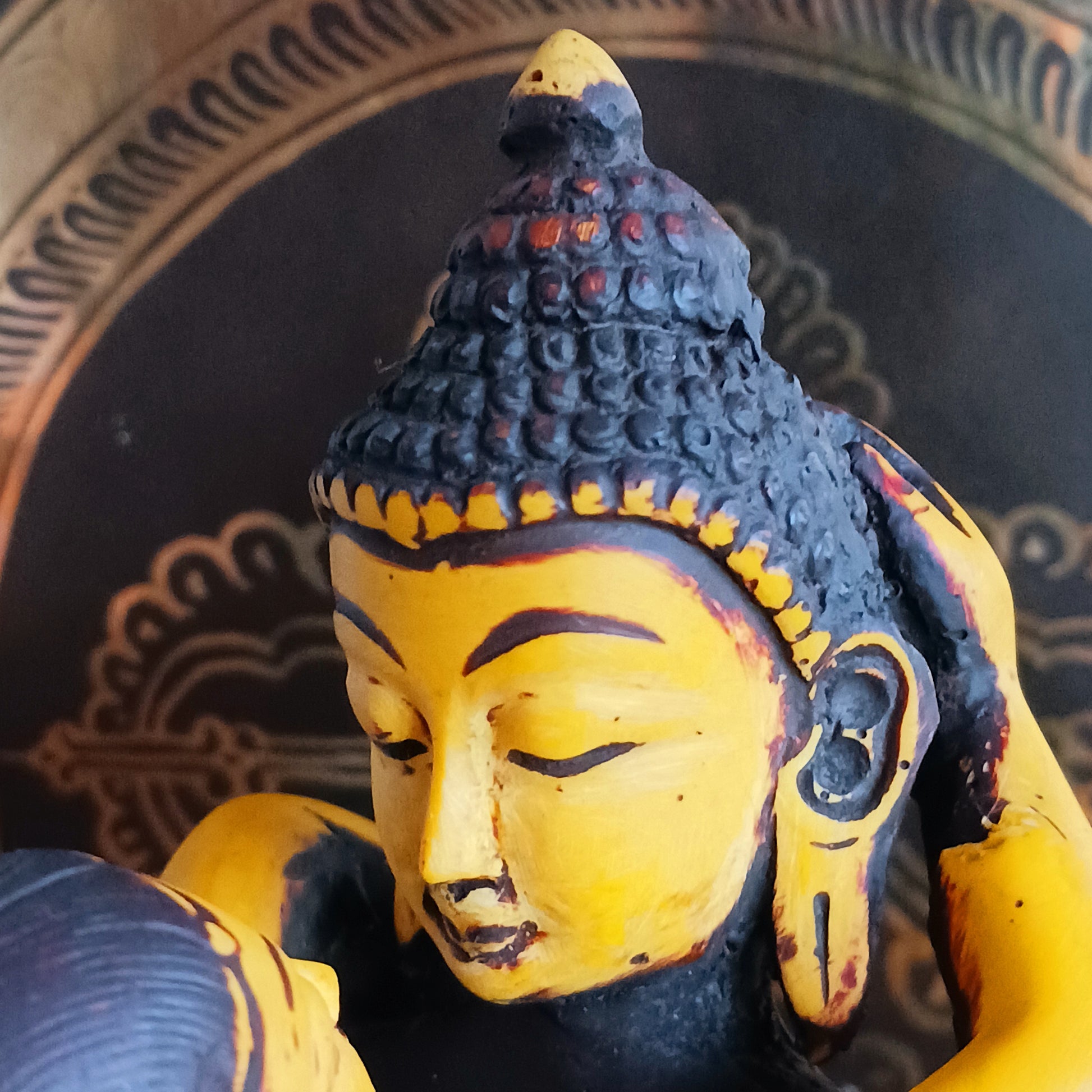 Discover a uniquely crafted Buddha and Shakti Embracing Statue, cast in high-quality resin and hand-painted in rich maroon and yellow tones. Sculpted by skilled Nepalese artisans, this extraordinary piece portrays the sacred union of Samantabhadra and his consort—a symbolic representation of harmony, balance, and the inseparable connection between wisdom and compassion.