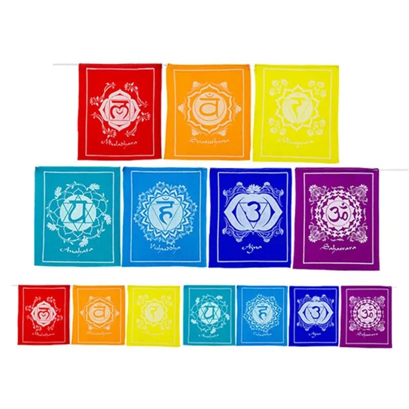 Chakra Prayer Flags | 7 Chakra Symbol prayer flags 21 x 21 mm