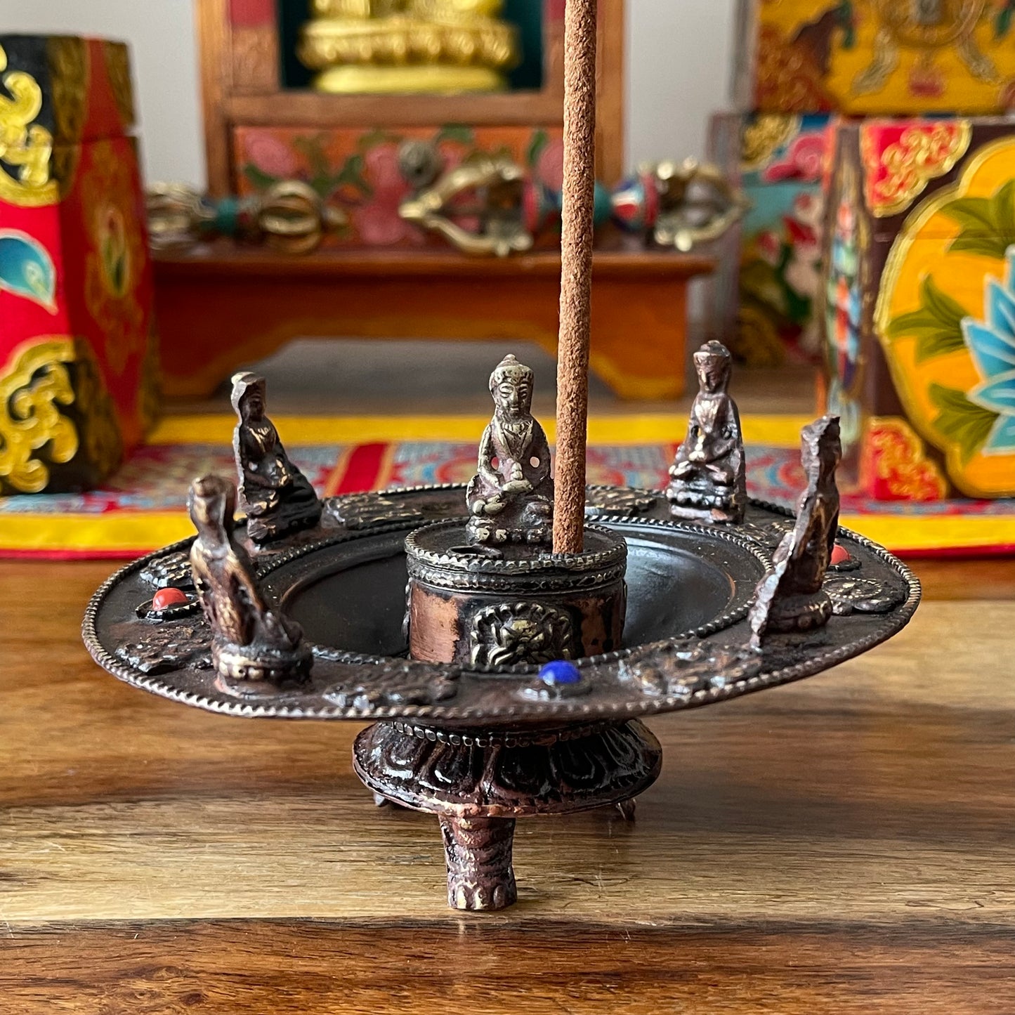 Five  Buddha Tibetan incense Burner Copper & Brass