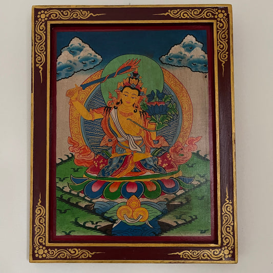 Manjushri thangka panel (wood)  36.5 x 29 cm