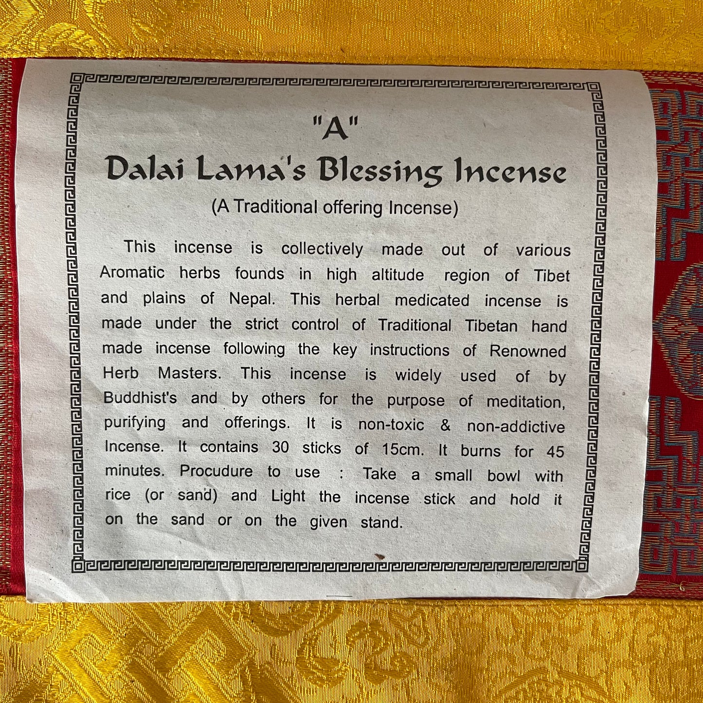 Dalai Lama Blessing Tibetan Incense