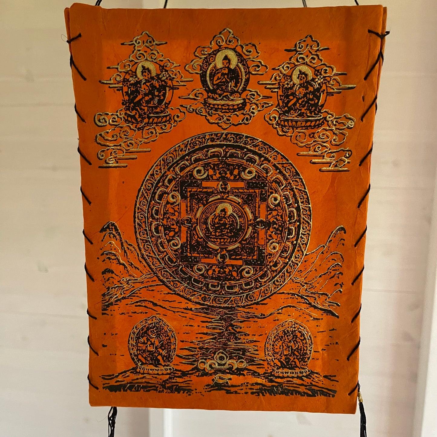 Lokta Paper Nepalese Lampshade Buddha mandala  (Orange)