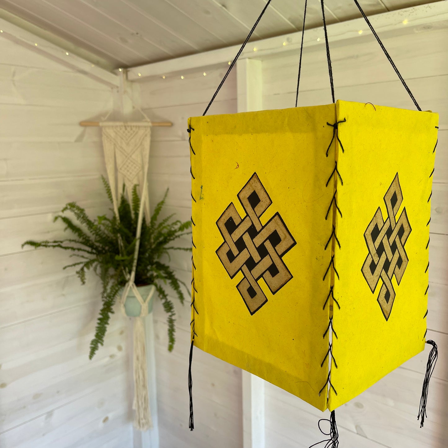 Lokta Paper Nepalese Lampshade Endless knot Yellow