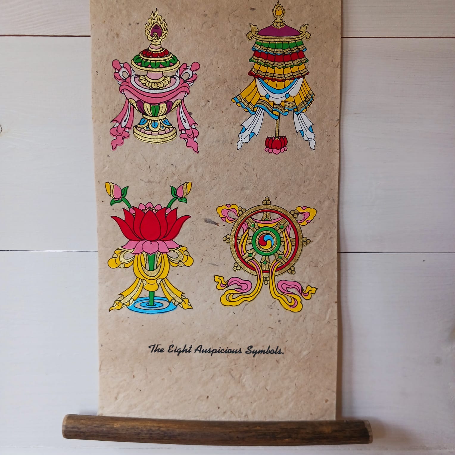 Eight Auspicious Symbols Lokta Paper Scroll | Wall Hanging