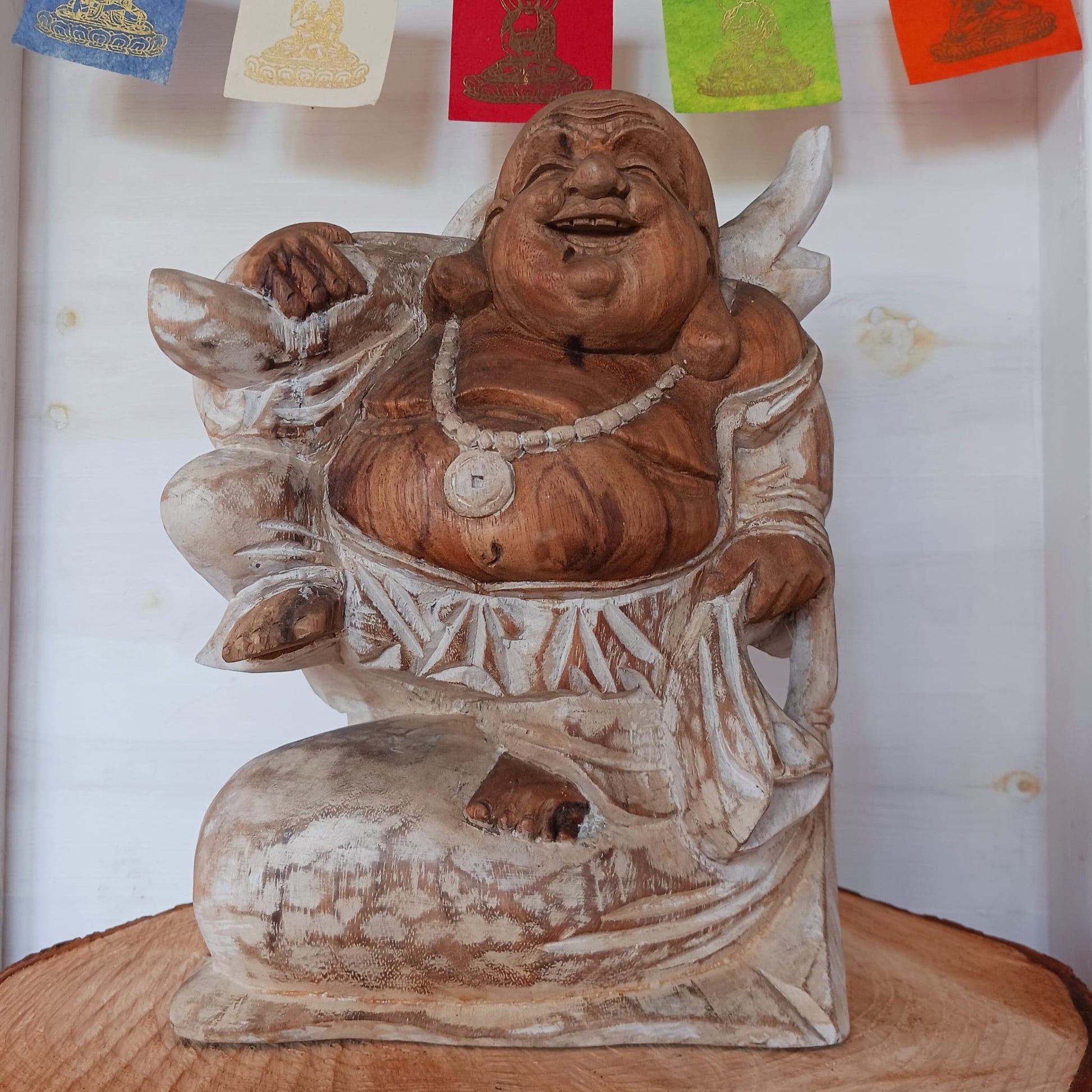 Hand carved Travelling Happy Buddha