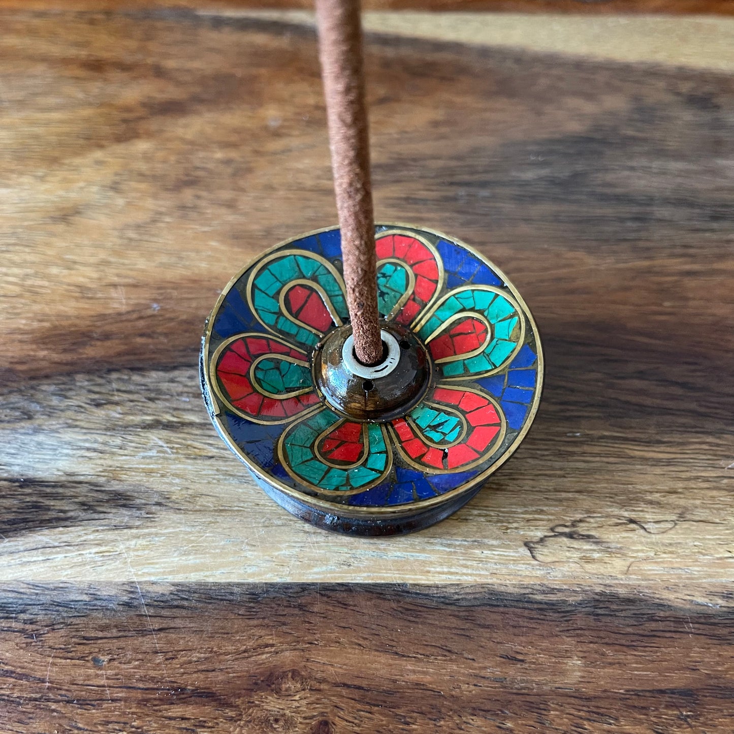 Tibetan Incense Holder Stone Inlay  6 x 6 cm