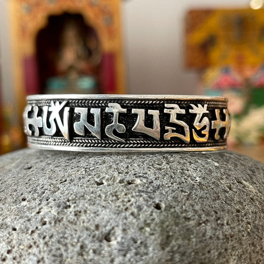 Om Mantra Tibetan Buddhist  Cuff bracelet 15mm