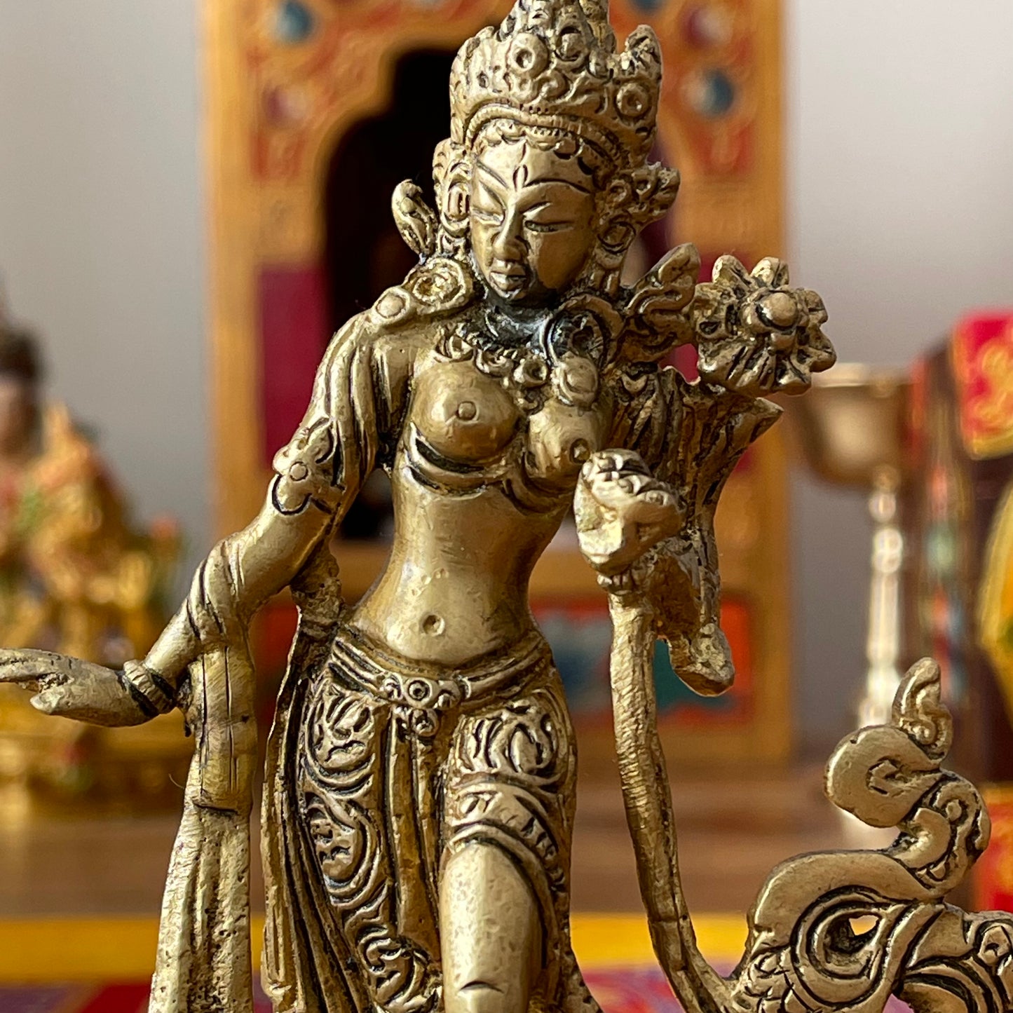 Green Tara dancing Statue | Brass Tara Statue 13 cm