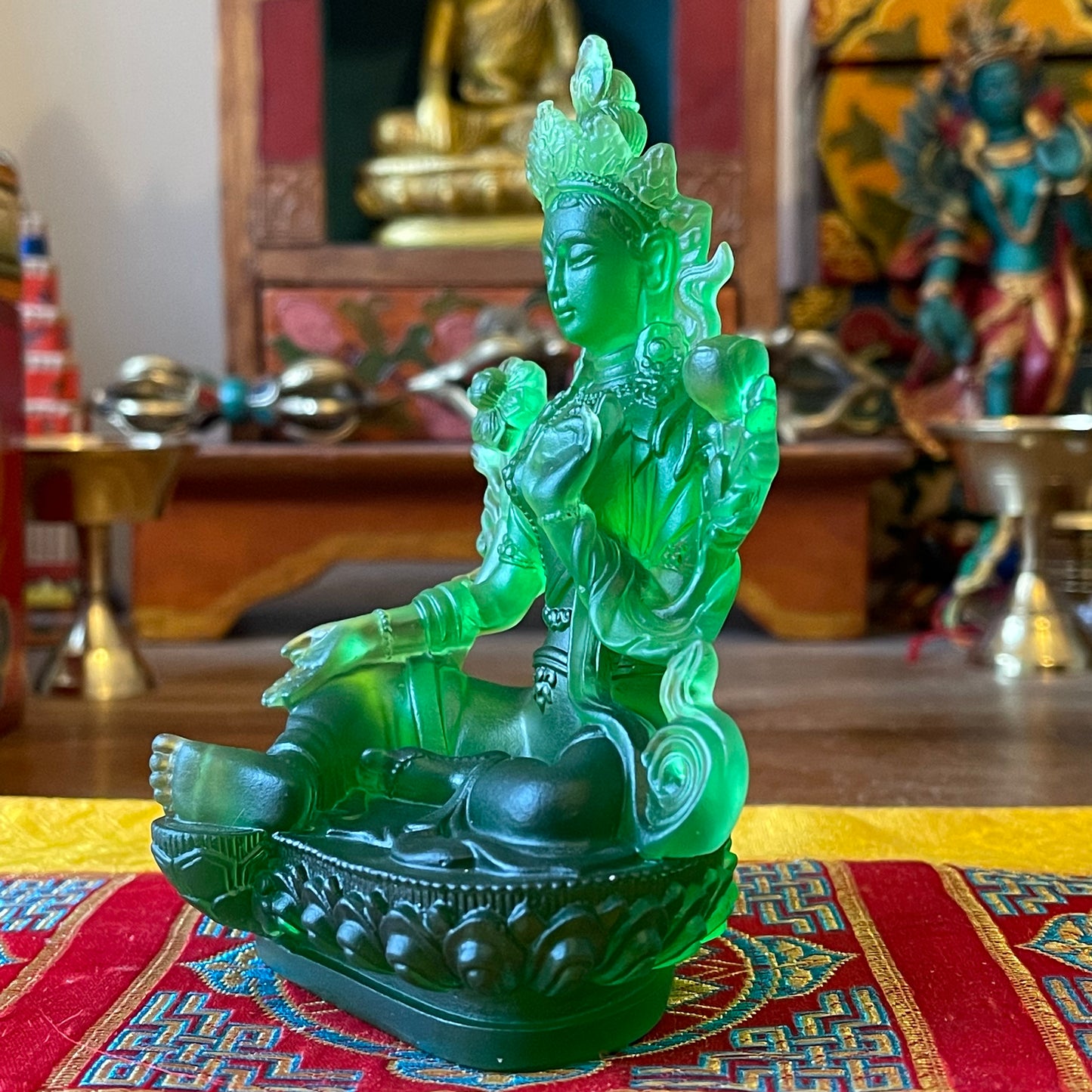 Green Tara transparent Green Glass Statue