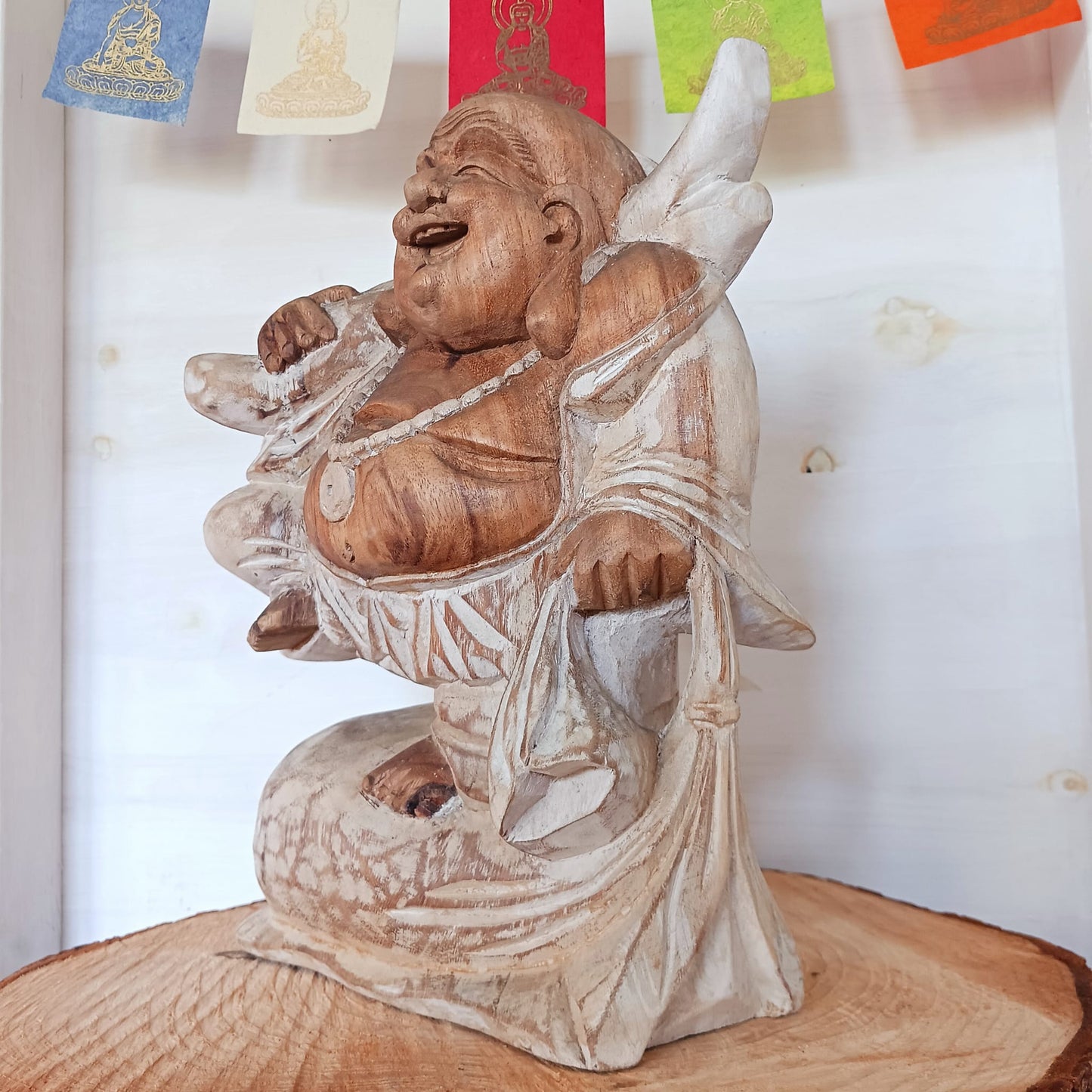 Hand carved Travelling Happy Buddha