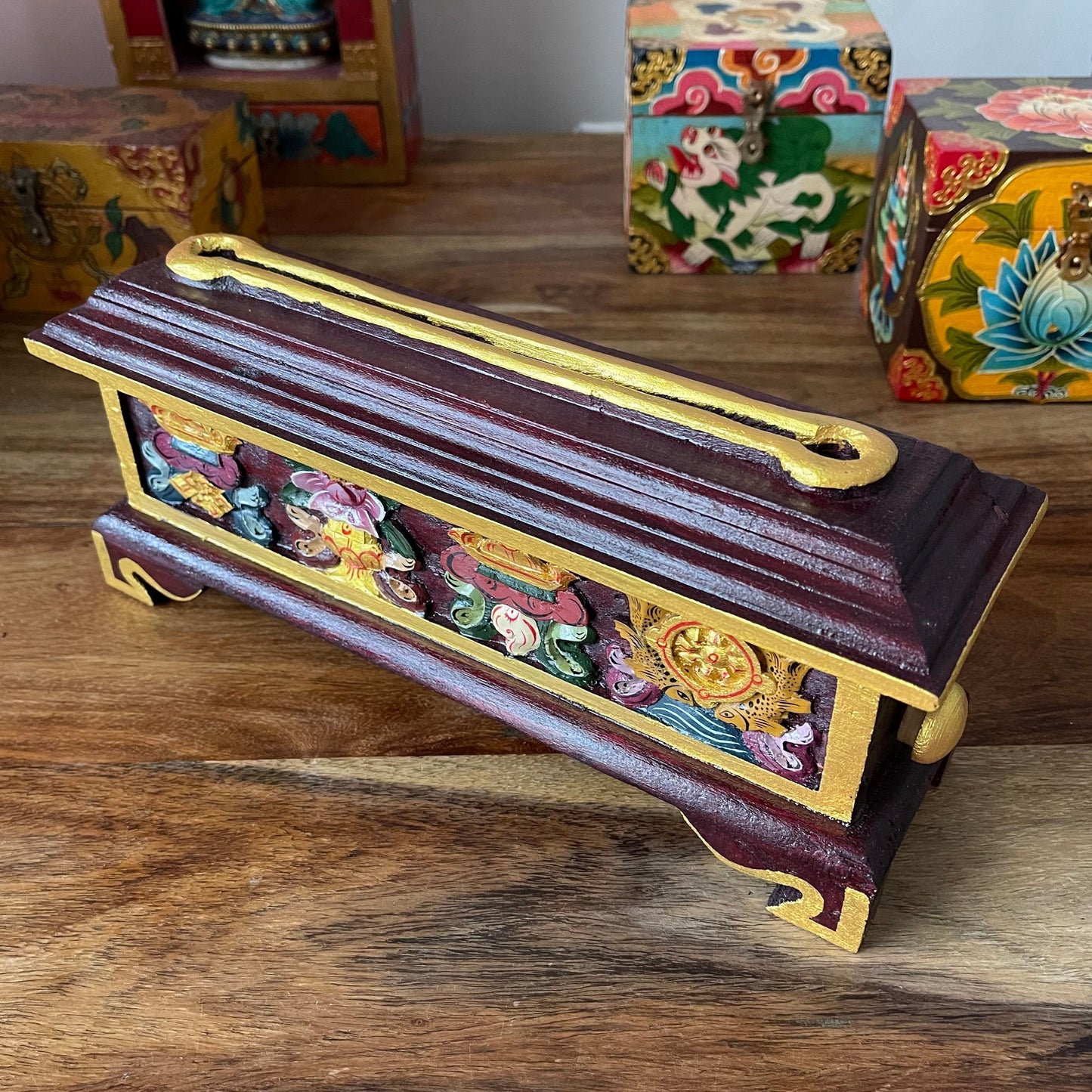 Tibetan Wooden Auspicious symbols Incense stick burner