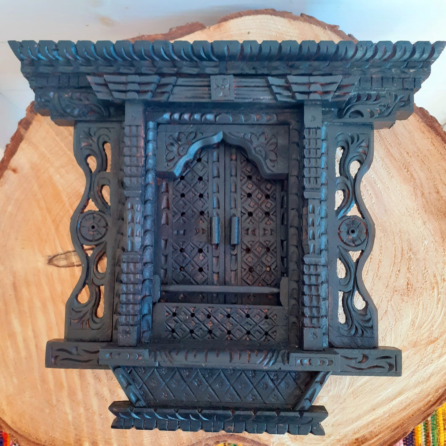 Hand carved wooden Tibetan Window