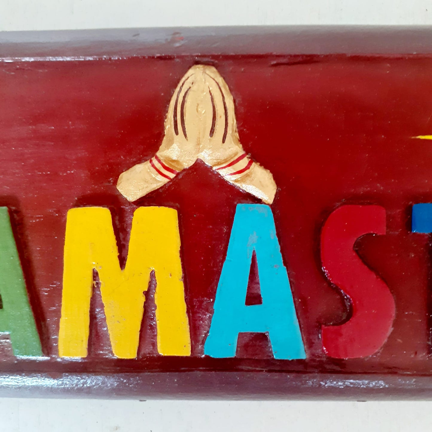 Namaste sign wooden wall hanging sun and moon  25 x 10 cm