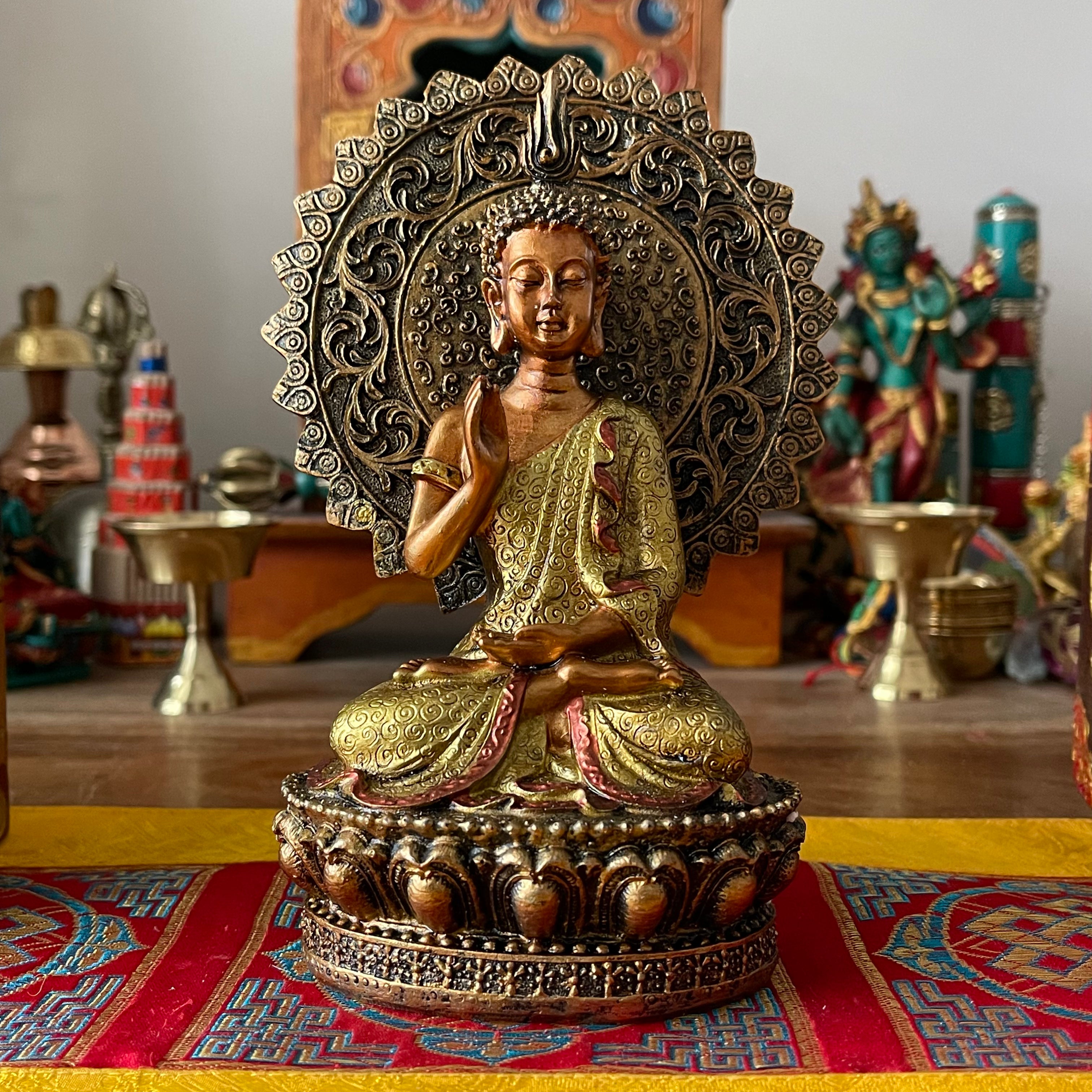 Buddha of Reassurance with aura and throne – The Buddha Buddha