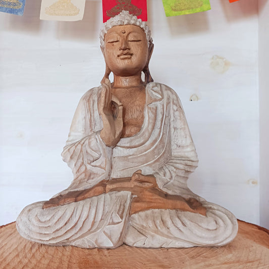Teaching Buddha Hand carved Whitewash Statue 30cm
