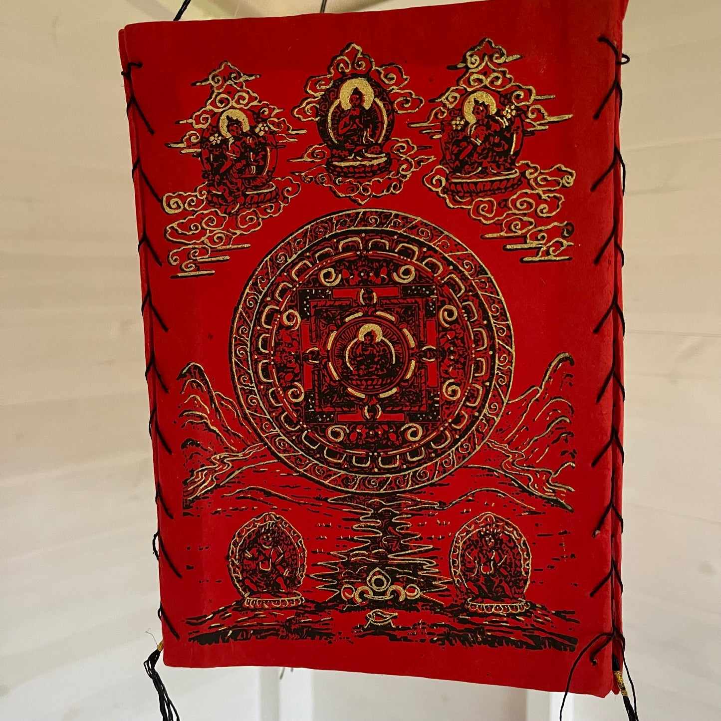 Lokta Paper Nepalese Lampshade Buddha mandala  (Red)