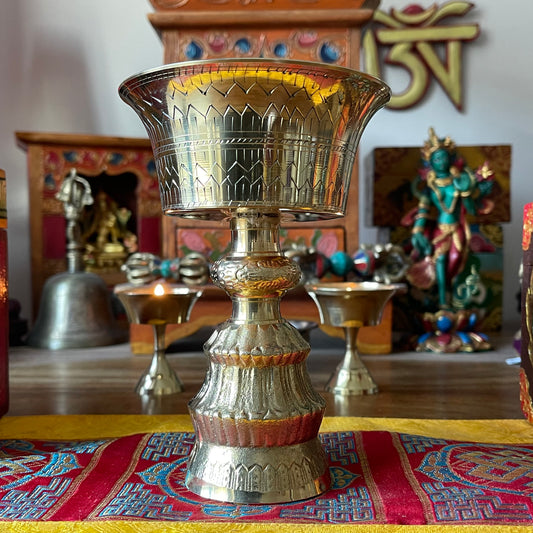Brass Tibetan Butter Lamp 15 cm | Tibetan Brass Butter Alter Lamp