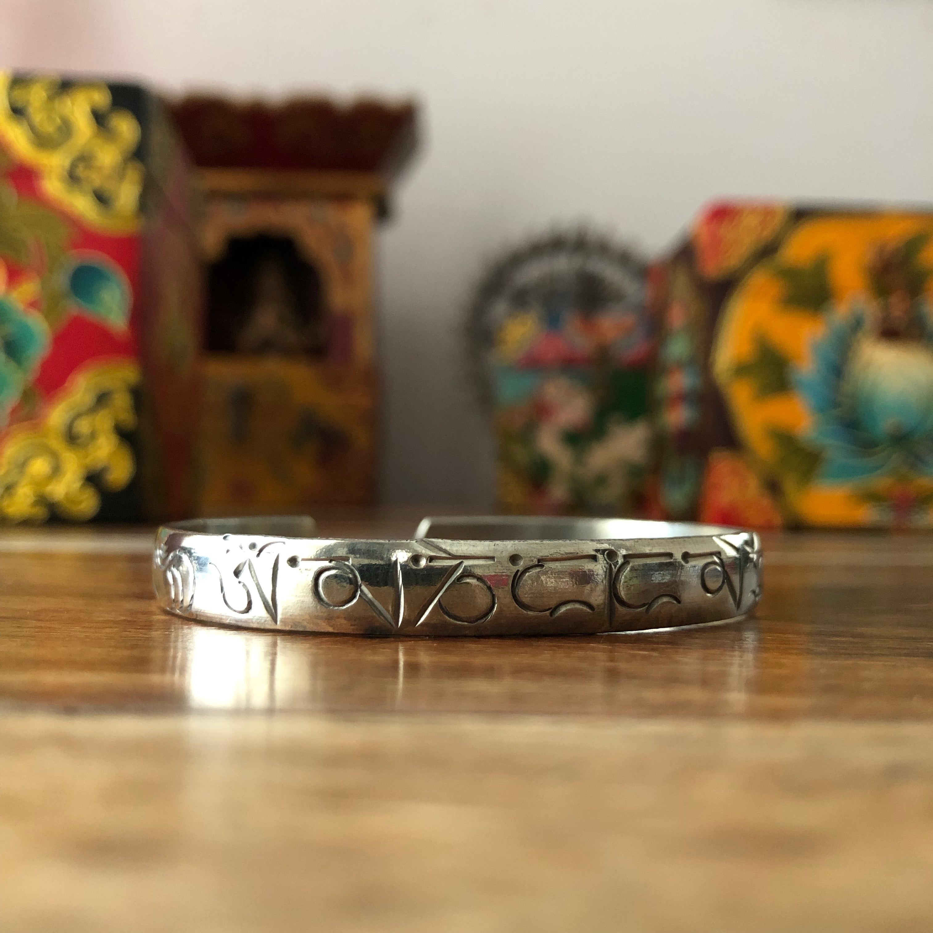 Tibetan Cuff Bracelet | Silver Jeweled Mantra – Lhasa Artisan Brand