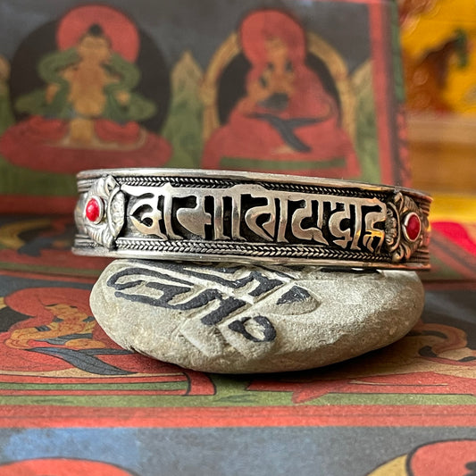 Tibetan script bangle Made from Tibetan White Metal 