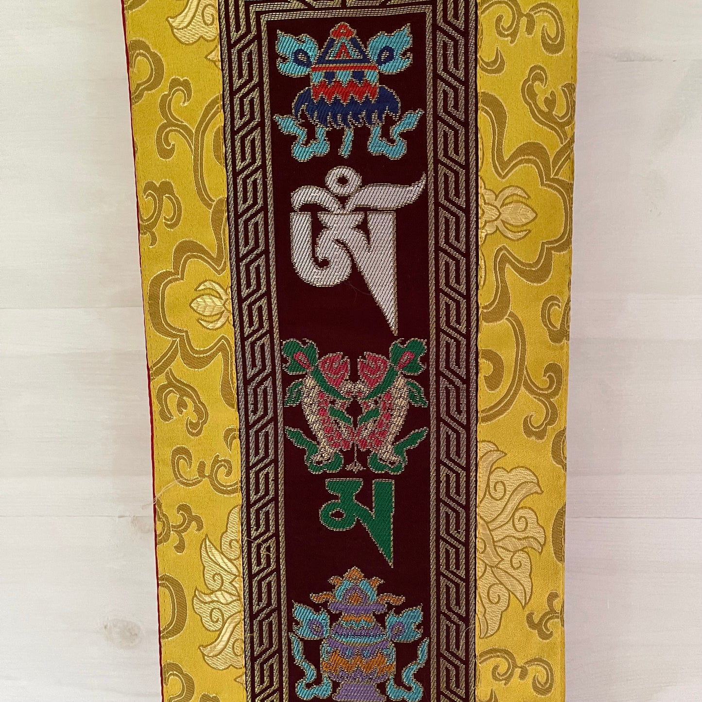 Om Mani Tashi Vertical Silk Banner