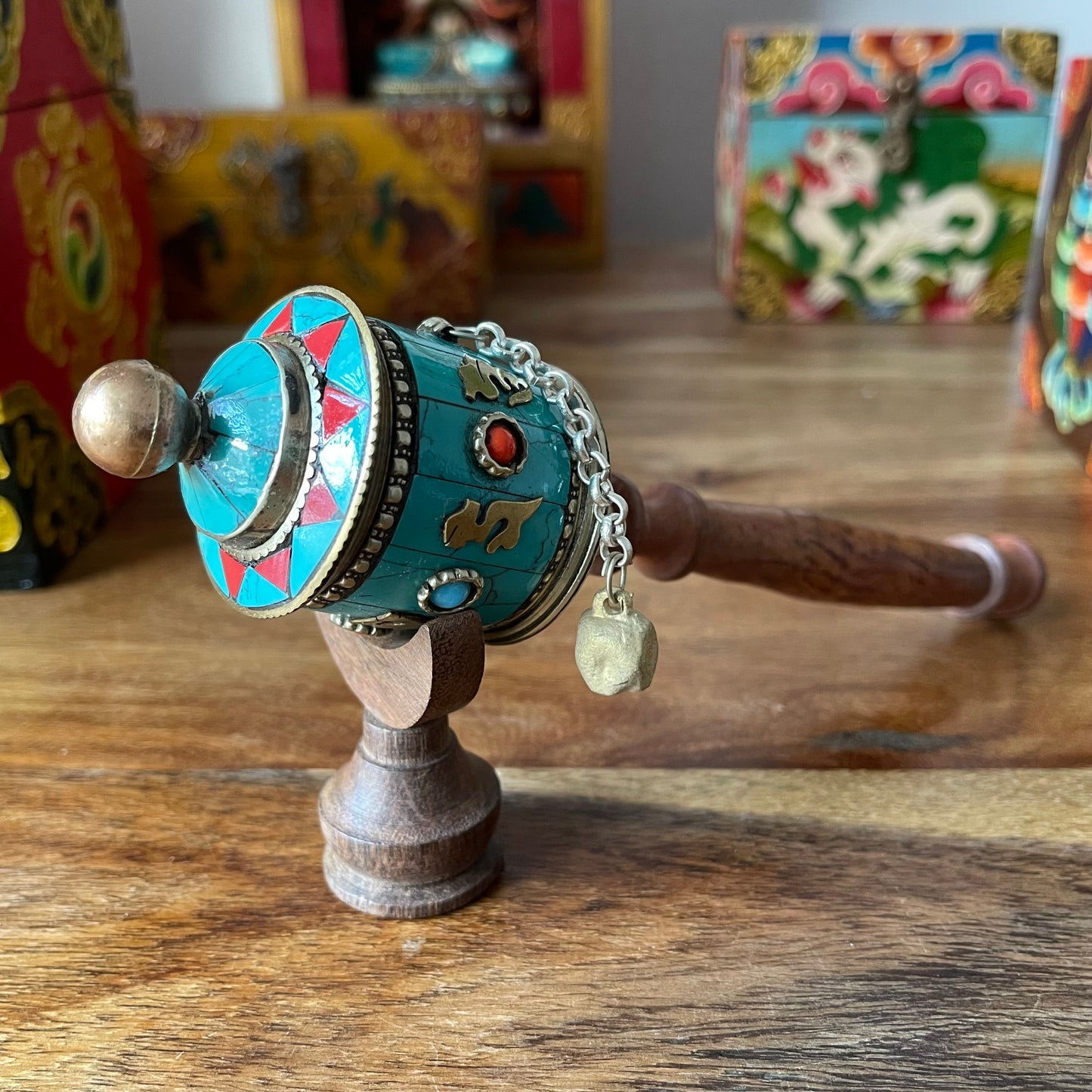 Copper and Turquoise Prayer Wheel 20 cm