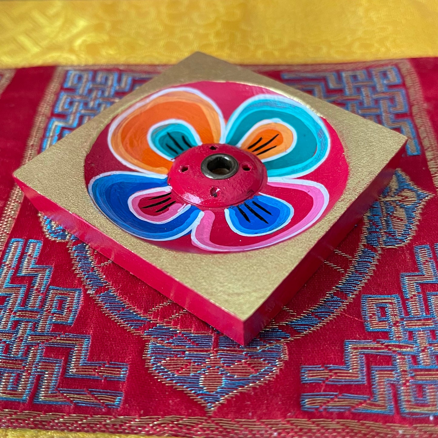 Square Lotus leaf Tibetan Incense Holder 6 x 6 cm