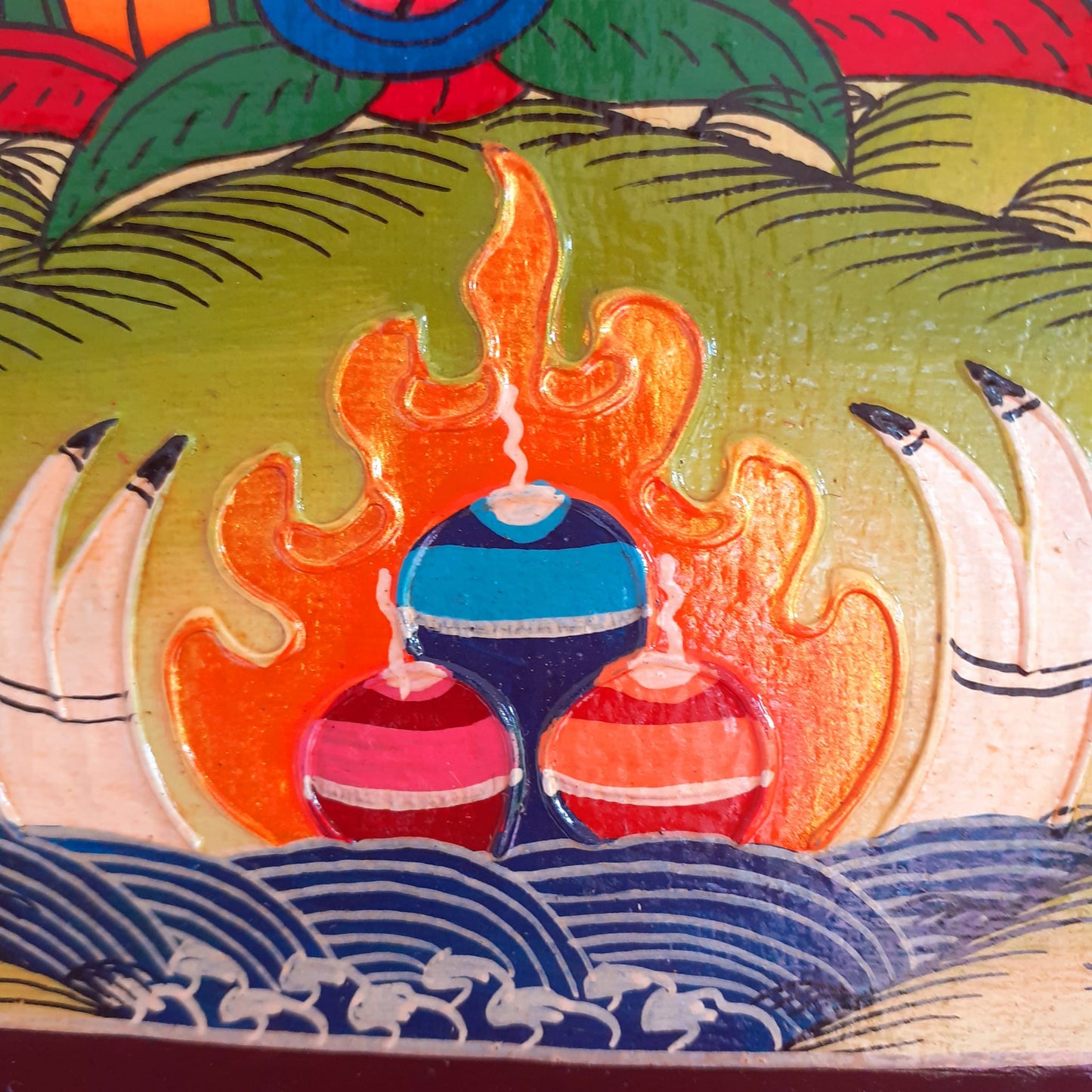 Tibetan Medicine Buddha Wooden Thangka picture 41cm x 30cm x 2.5cm
