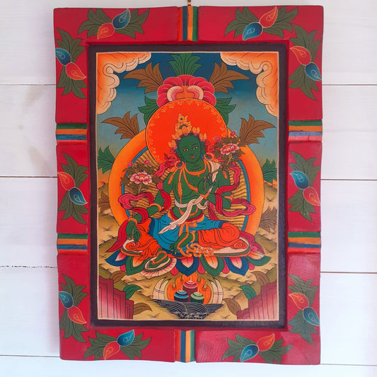 Tibetan Green Tara  Wooden Thangka picture