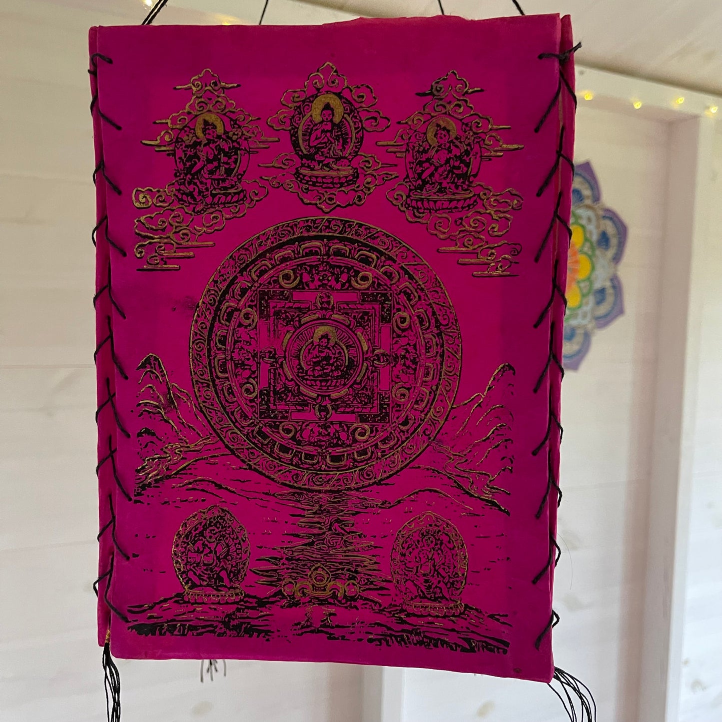 Lokta Paper Nepalese Lampshade Buddha mandala  (Pink)