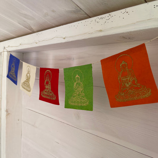 Pancha Buddha Lokta Paper Prayer Flags 7.5cm × 8cm