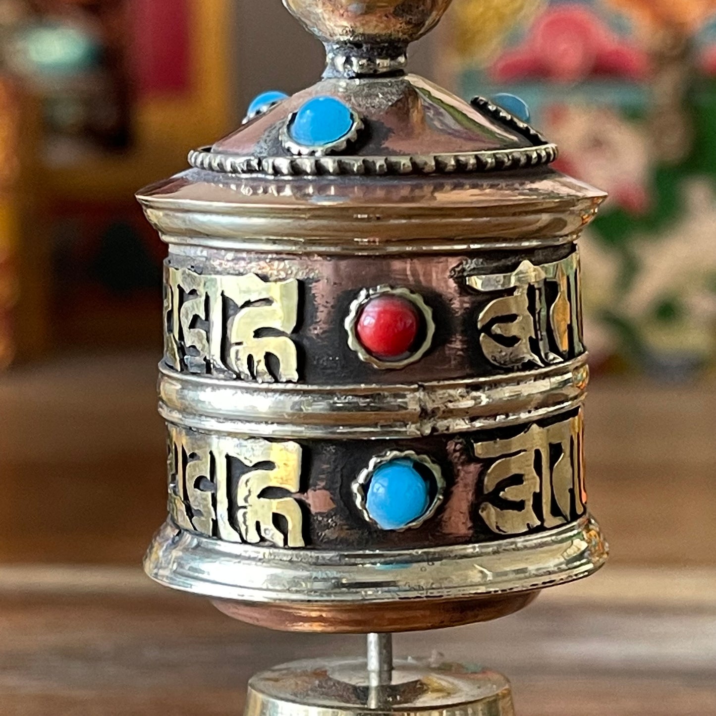 Mini 2 line Mantra Table Top prayer wheel