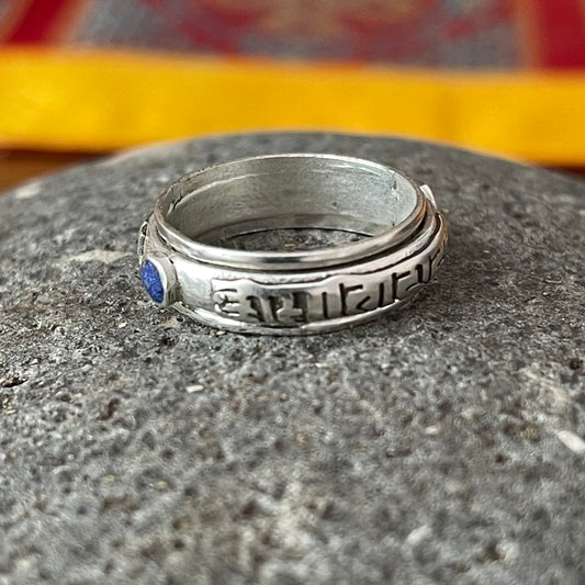 Om Mani Padme Hum Spinning ring Blue Stone