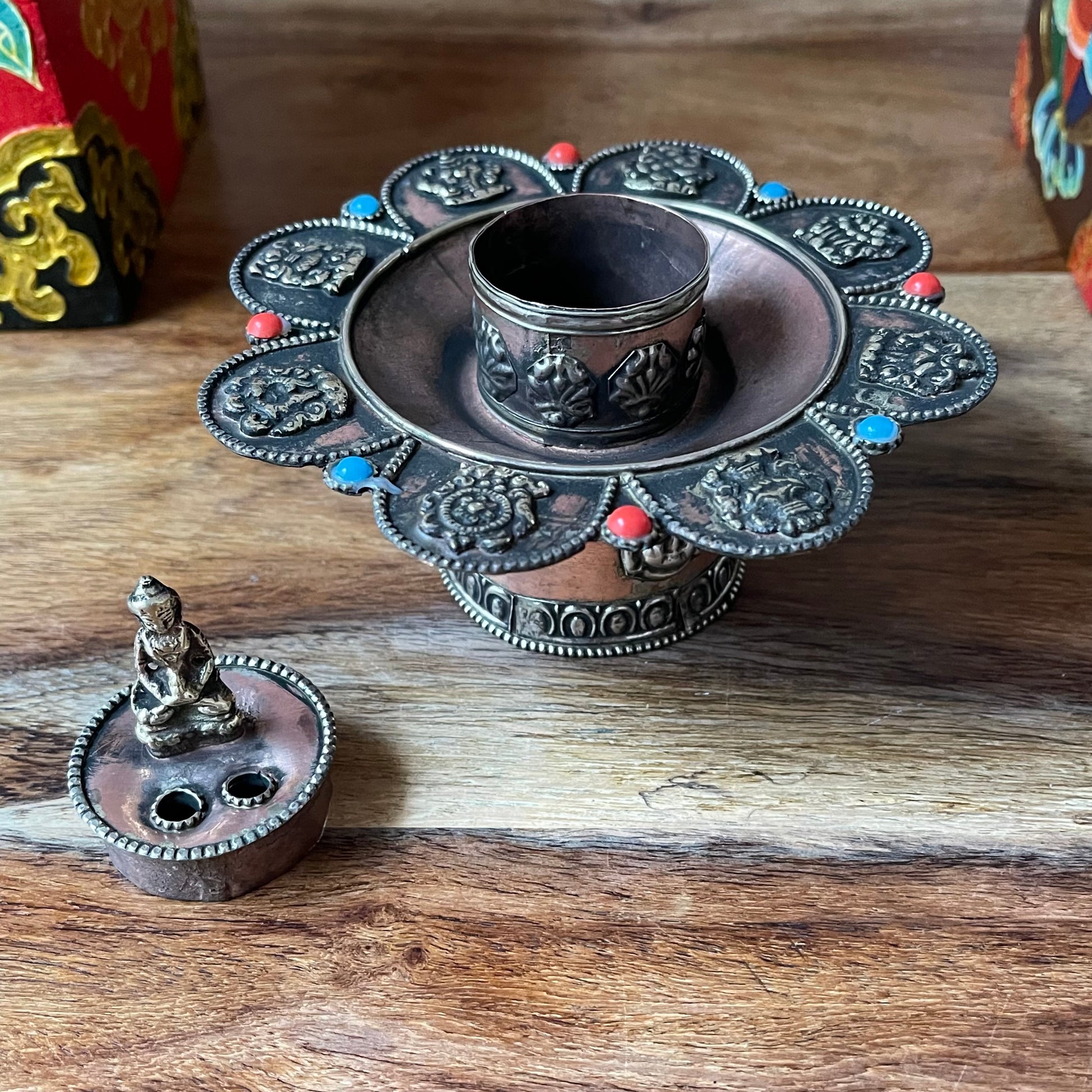 Fair Trade Stoneware Ceramic Round Incense Stick Holder 