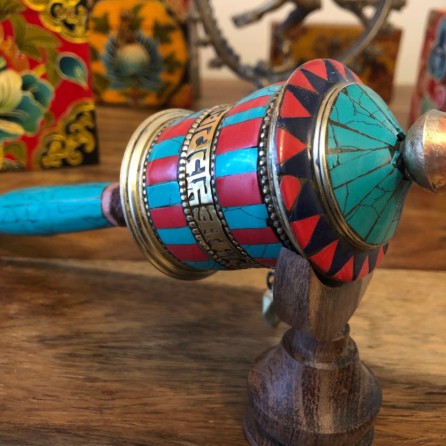 Copper and Turquoise Prayer Wheel
