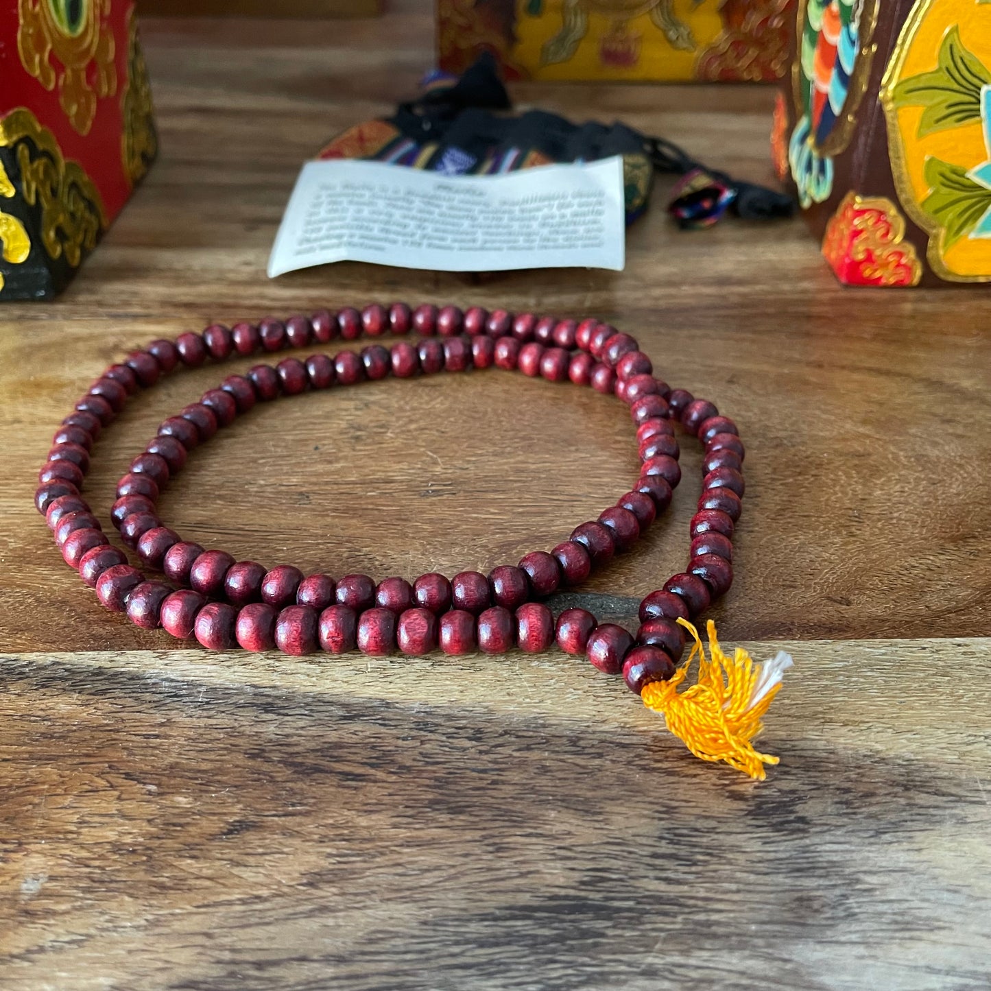 Wood Mallah Beads Buddhist Prayer Beads In Nepalese Pouch