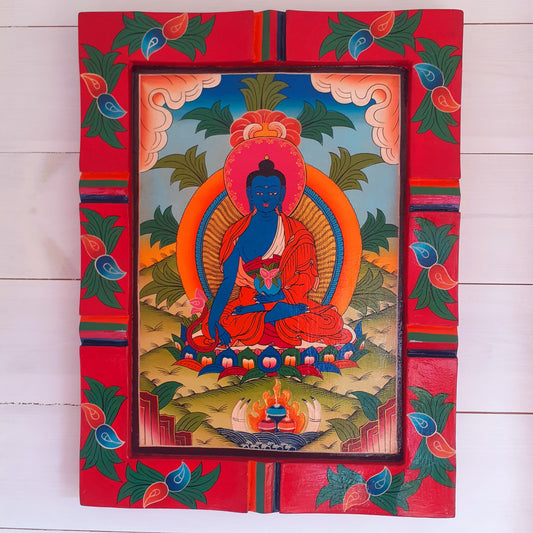 Tibetan Medicine Buddha Wooden Thangka picture