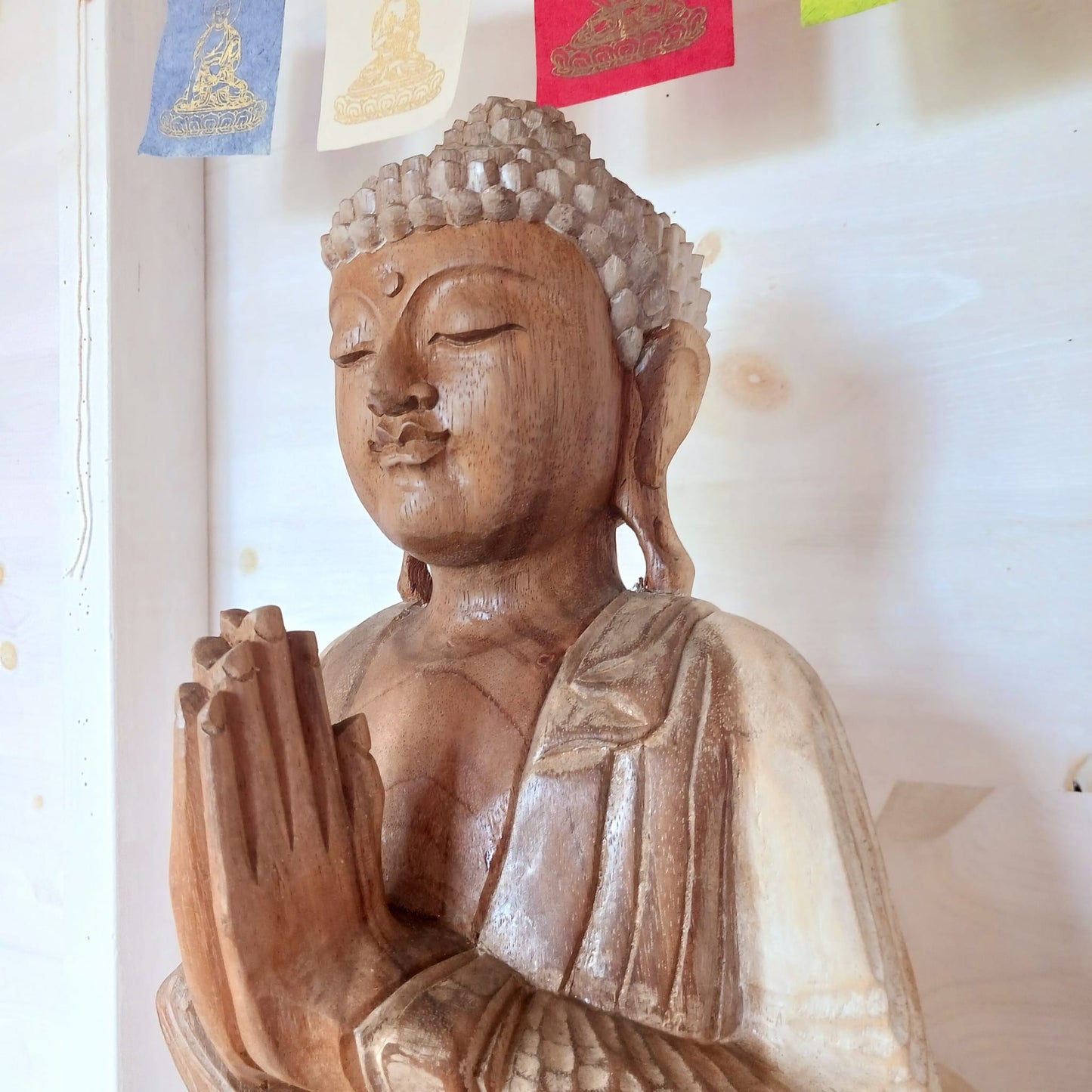 Buddha Statue Whitewash - 40cm Welcome Anjali Mudra