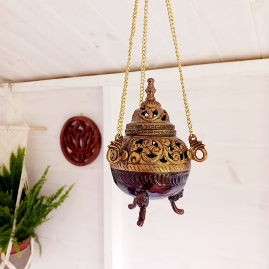 Tibetan Buddhist Hanging Incense Burner | Antique Finish