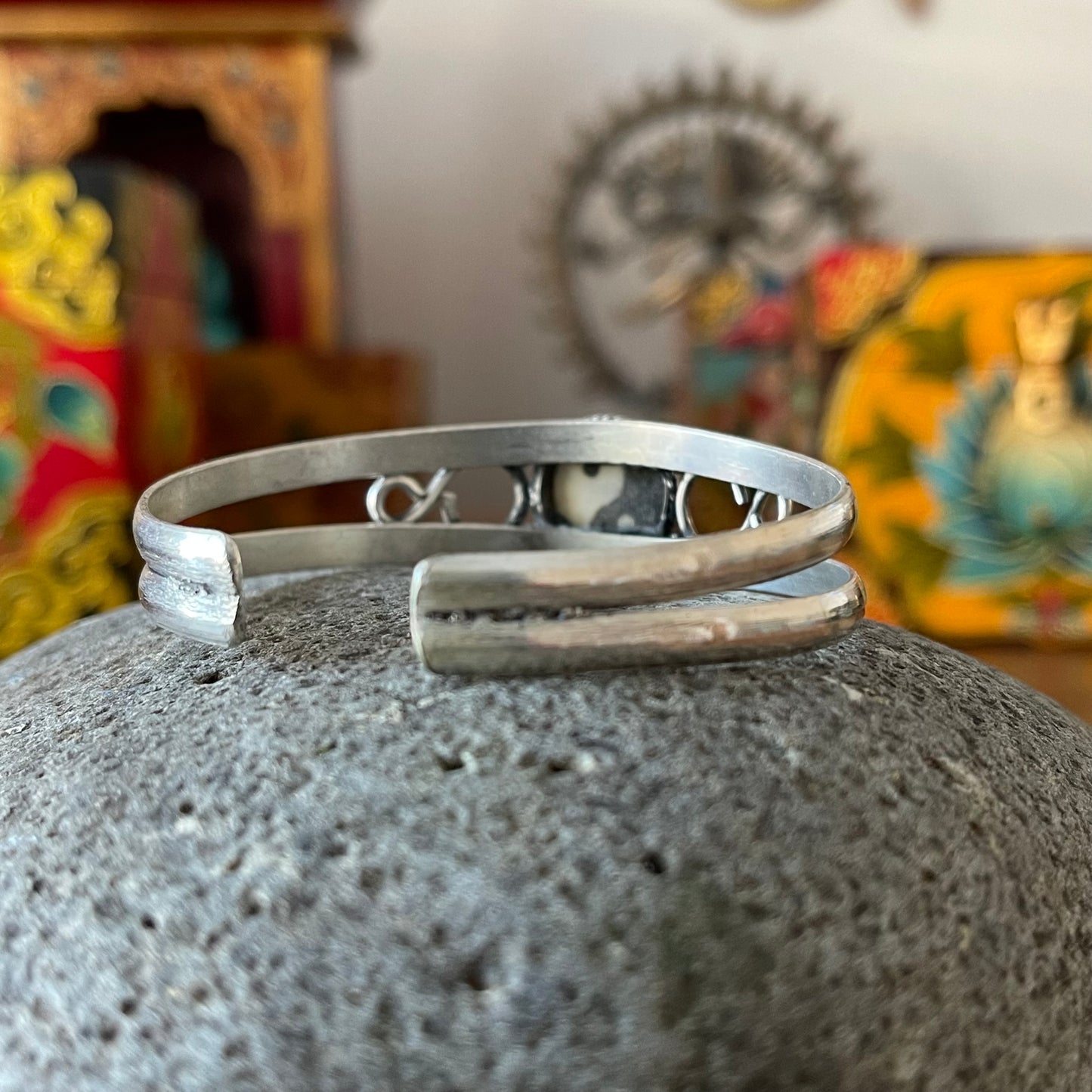Tibetan White metal  Yin Yang Bracelet